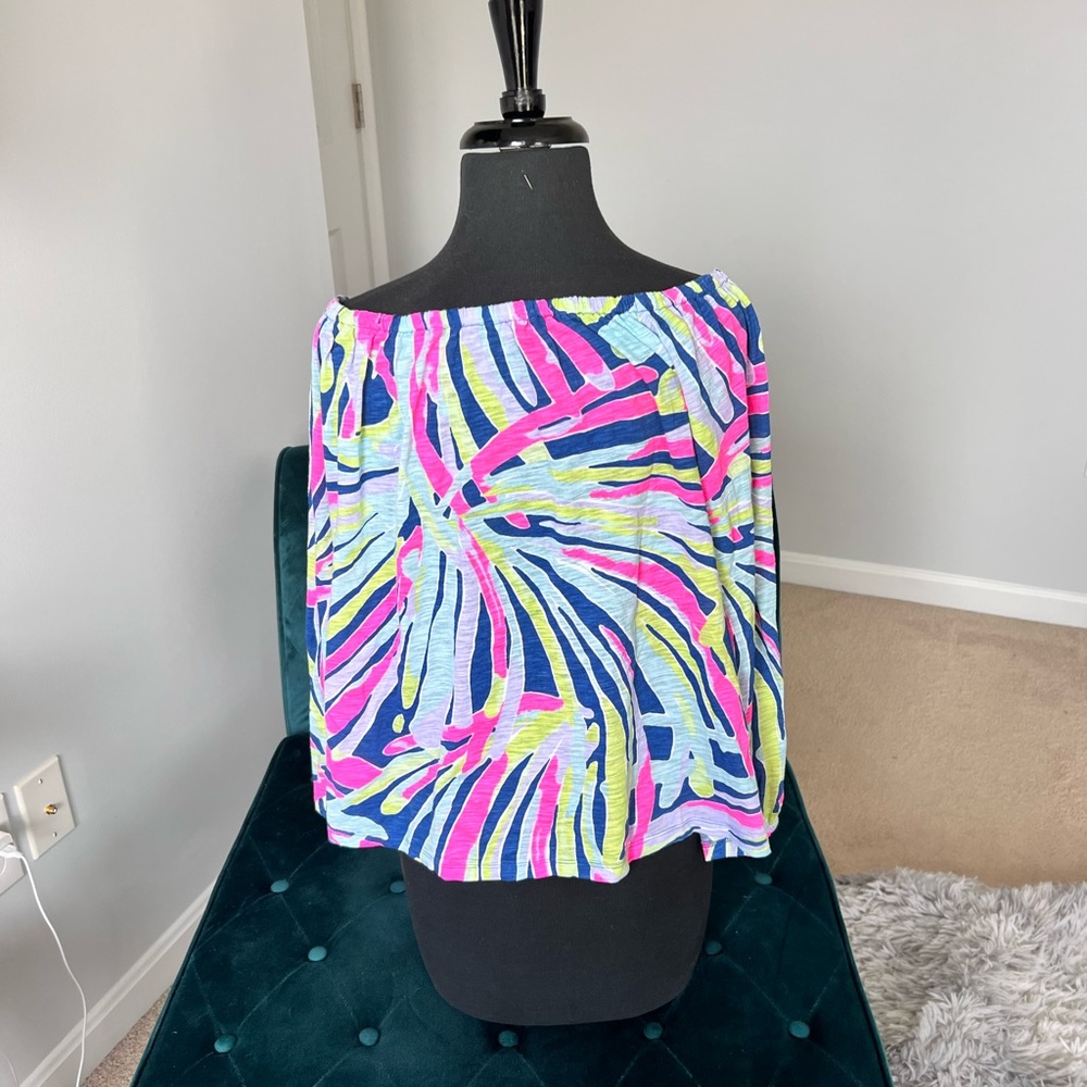 Lilly Pulitzer Enna Knit Off the Shoulder Top Indigo Sea Dreaming Size Small